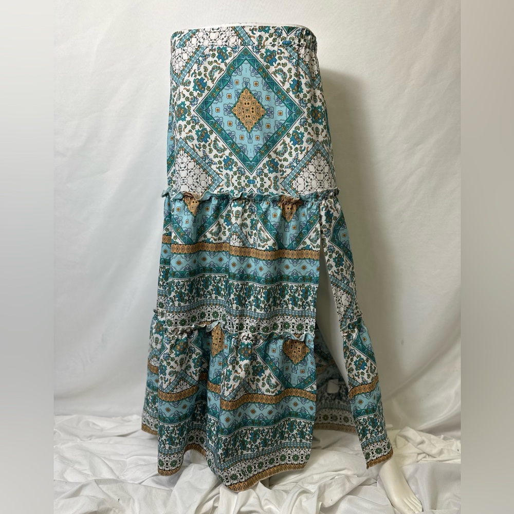 Elegant Teal Patterned Maxi Skirt